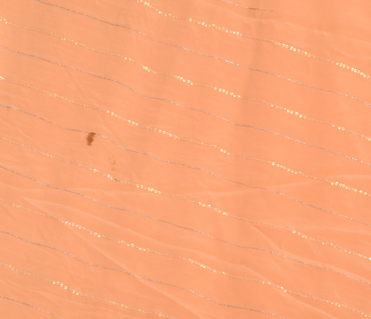 Sushila Vintage Peach Sari Remnant Scrap Pure Crepe Hand Beaded Craft Fabric