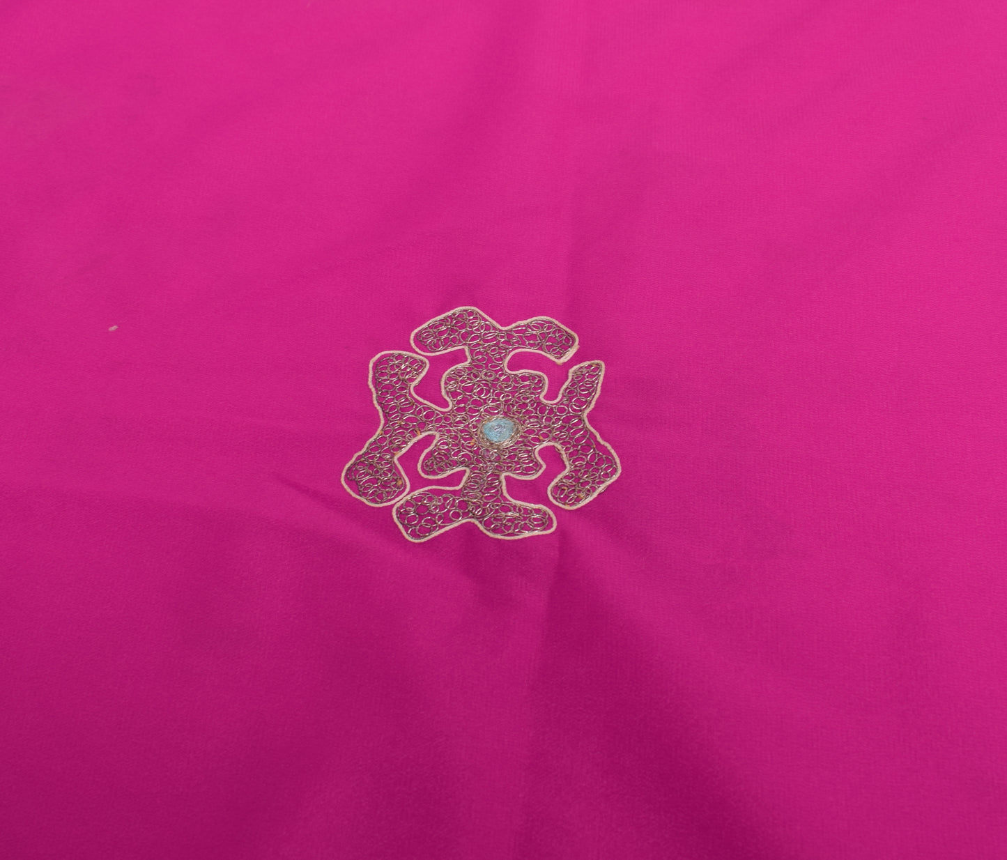 Sushila Vintage Fuchsia Pink Silk Sari Remnant Scrap Embroidered Craft Fabric