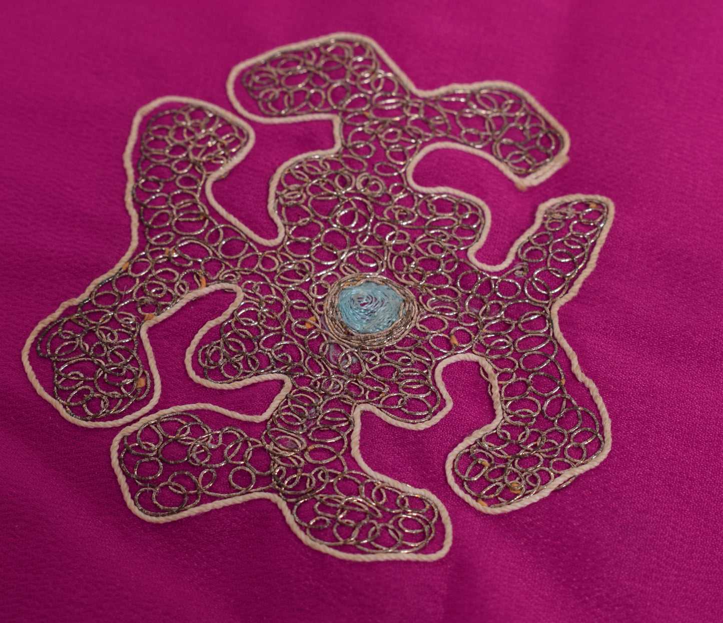 Sushila Vintage Fuchsia Pink Silk Sari Remnant Scrap Embroidered Craft Fabric