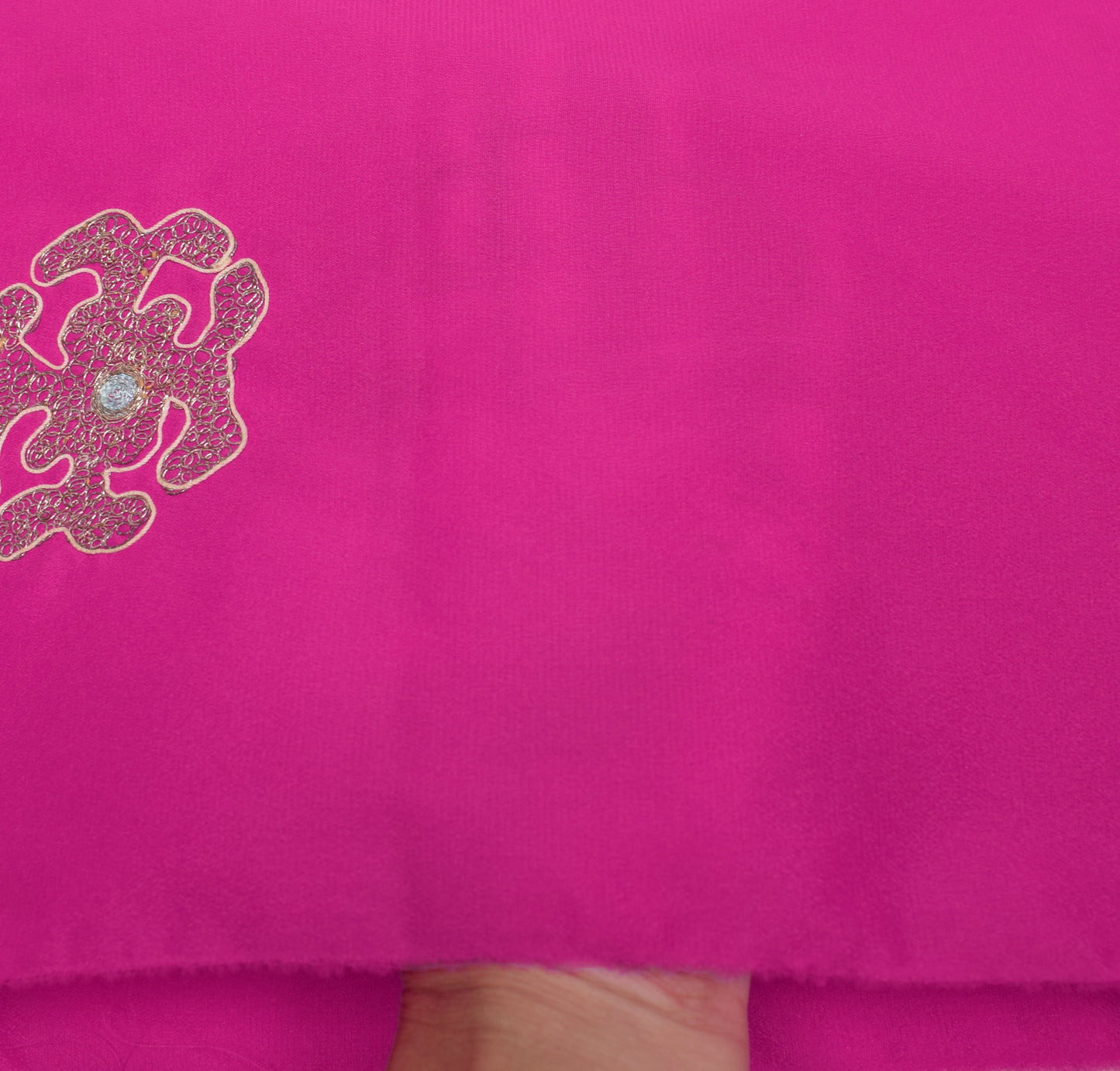 Sushila Vintage Fuchsia Pink Silk Sari Remnant Scrap Embroidered Craft Fabric