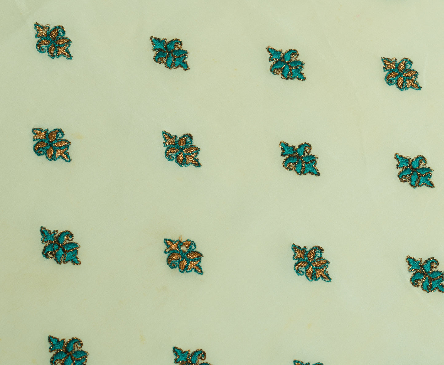 Sushila Vintage Cream Sari Remnant Scrap Multi Purpose Embroidered Craft Fabric