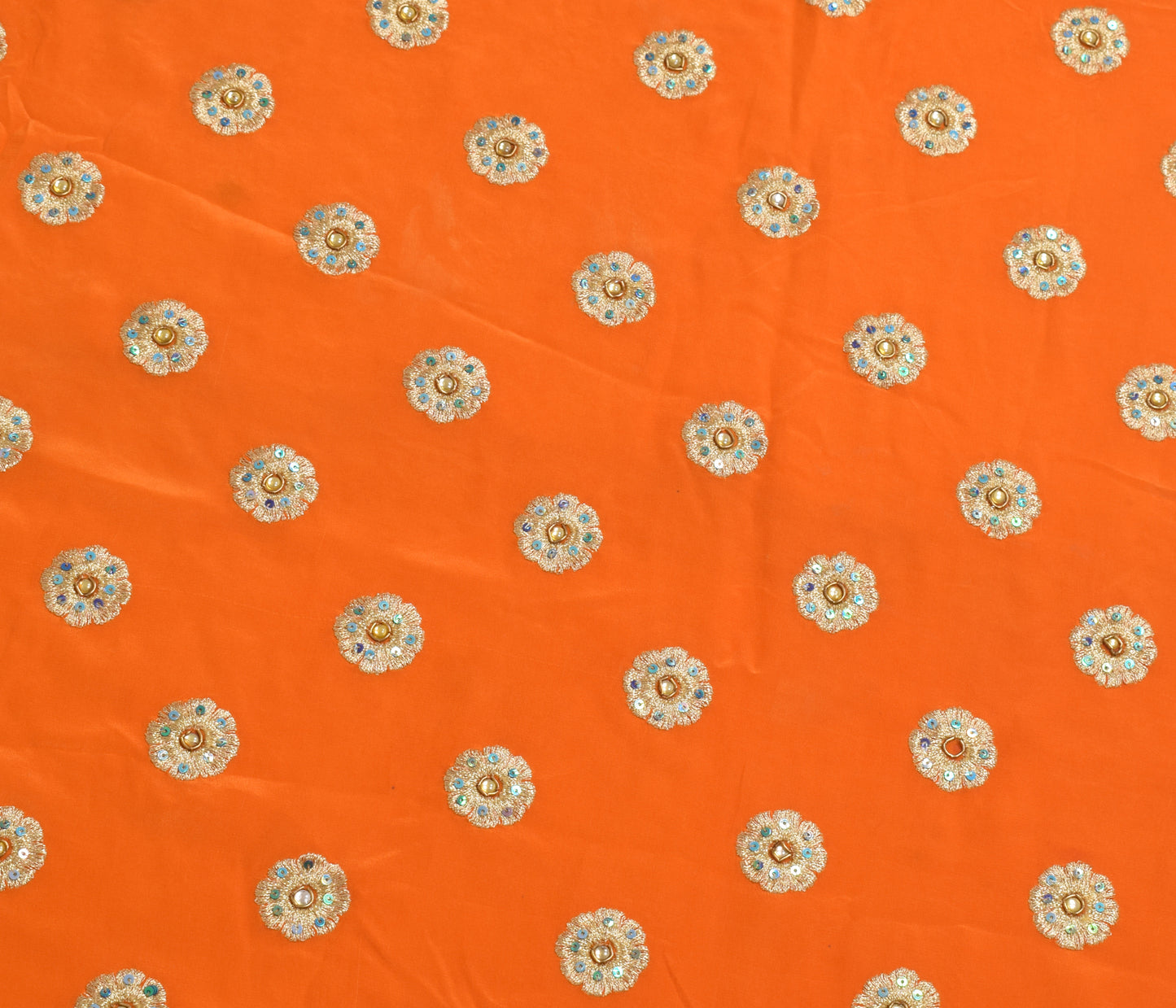 Sushila Vintage Orange Sari Remnant Scrap Crepe Silk Hand Beaded Craft Fabric