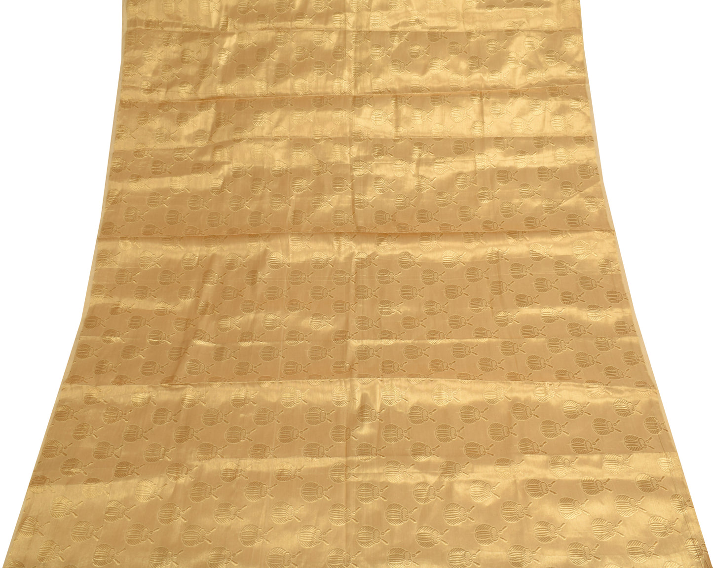 Sushila Vintage Golden Silk Sari Remnant Scrap Multi Purpose Woven Craft Fabric