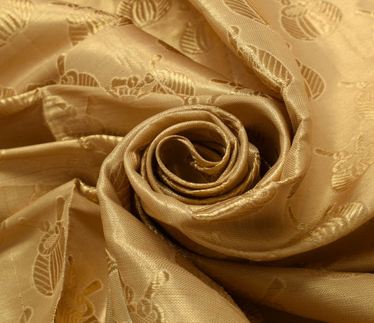 Sushila Vintage Golden Silk Sari Remnant Scrap Multi Purpose Woven Craft Fabric