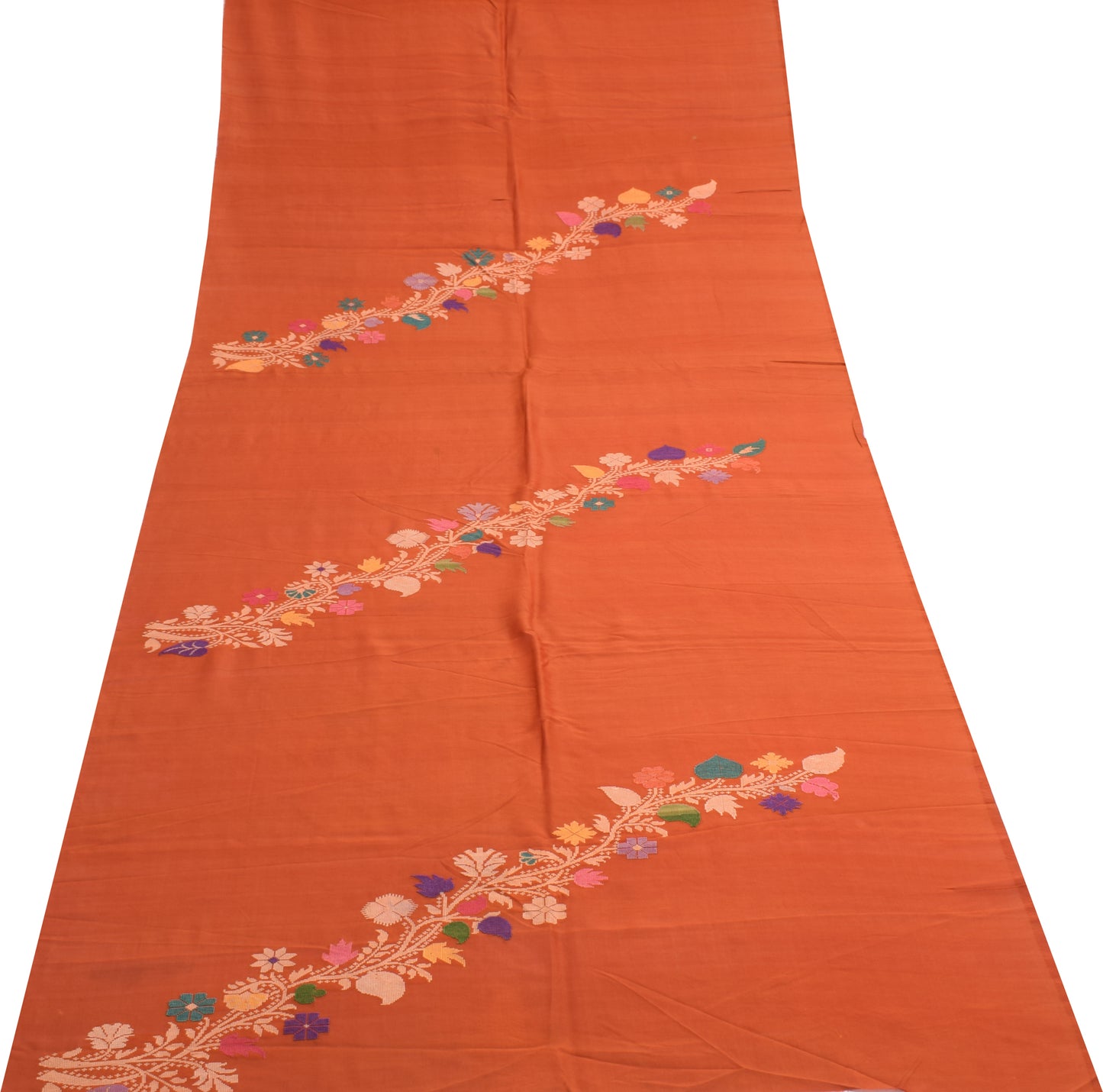 Sushila Vintage Rust Silk Sari Remnant Scrap Multi Purpose Woven  Craft Fabric