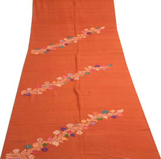 Sushila Vintage Rust Silk Sari Remnant Scrap Multi Purpose Woven  Craft Fabric