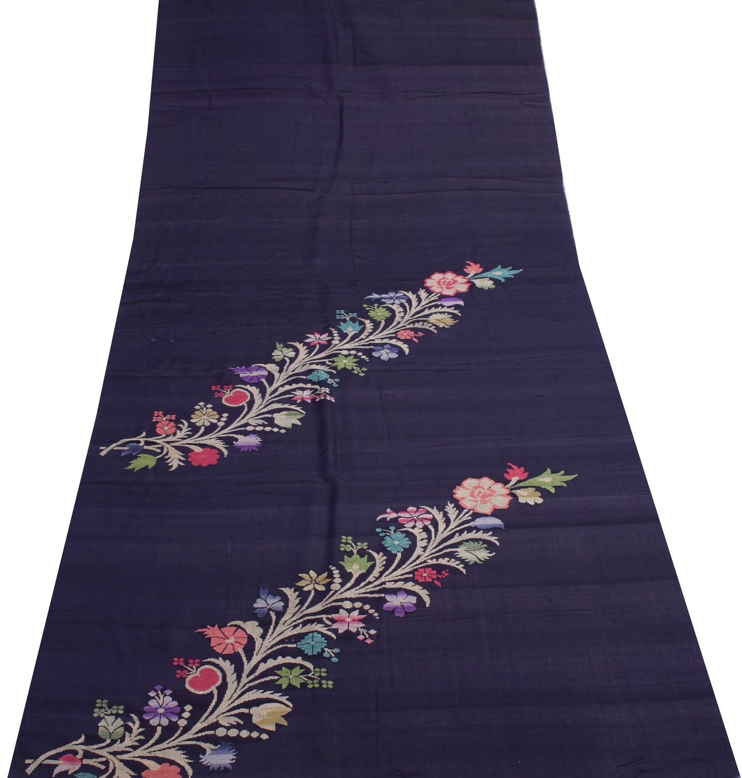 Sushila Vintage Blue Silk Sari Remnant Scrap Multi Purpose Woven Craft Fabric