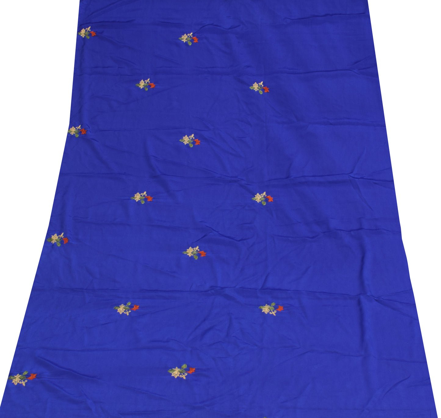 Sushila Vintage Blue Sari Remnant Scrap Crepe Silk Embroidered Soft Craft Fabric