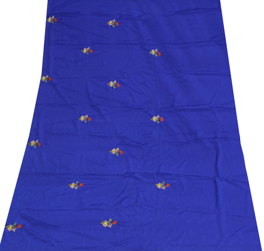 Sushila Vintage Blue Sari Remnant Scrap Crepe Silk Embroidered Soft Craft Fabric