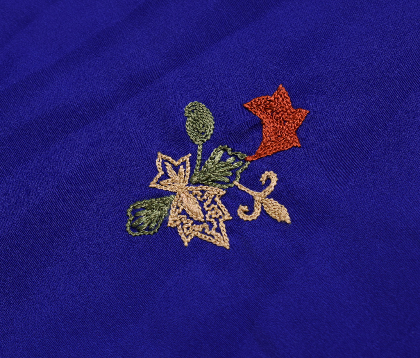 Sushila Vintage Blue Sari Remnant Scrap Crepe Silk Embroidered Soft Craft Fabric