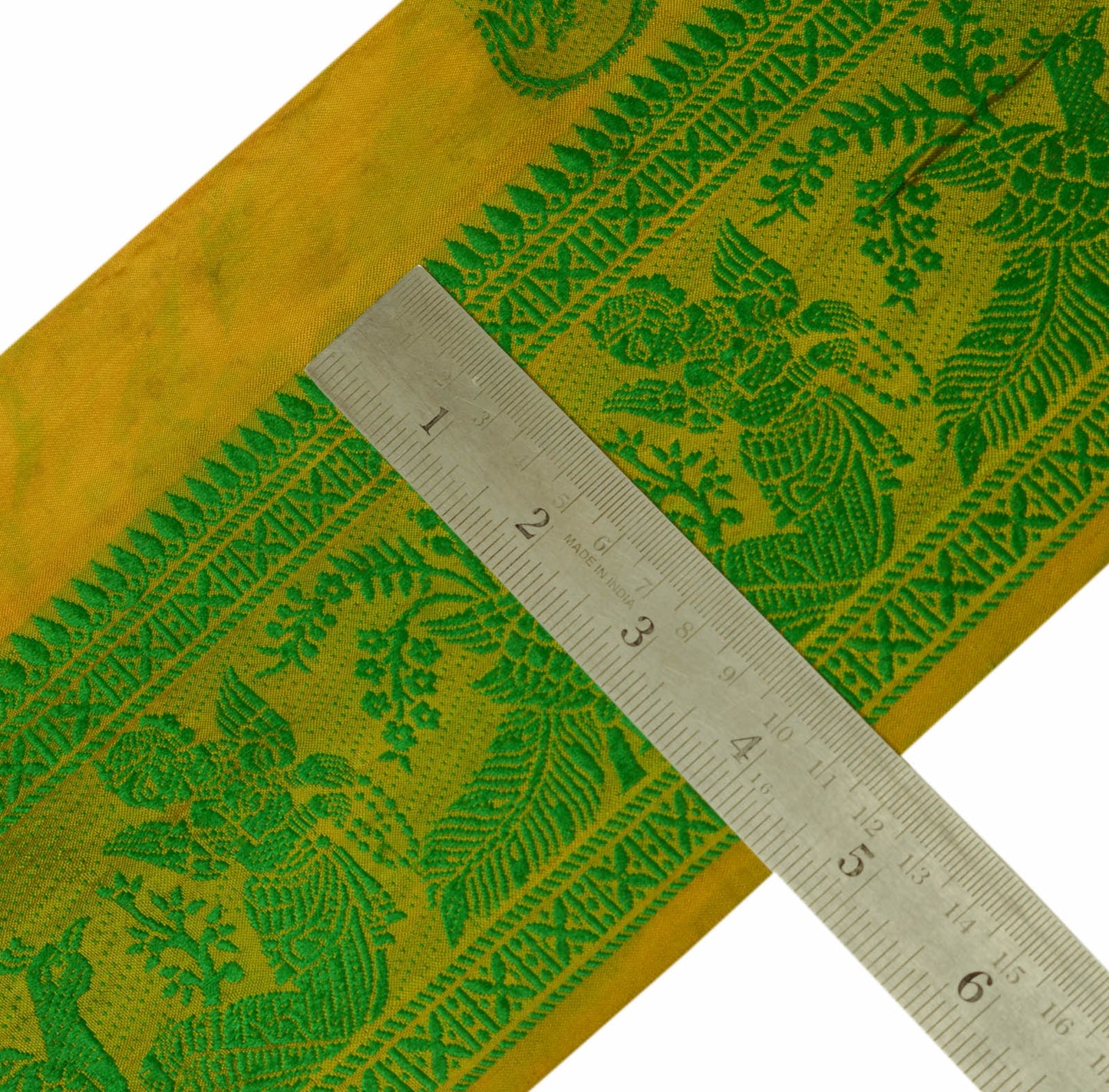Sushila Vintage Green Saree Border Indian Craft Sewing Trim Woven Baluchari Lace