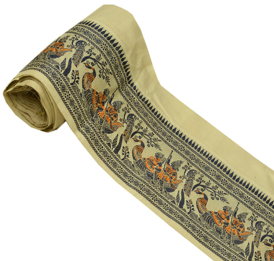 Sushila Vintage Beige Saree Border Indian Craft Sewing Trim Baluchari Woven Lace