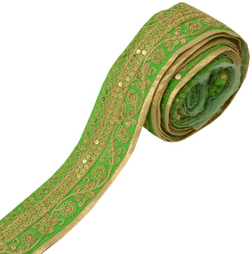 Sushila Vintage Green Sari Border Indian Craft Sewing Trim Embroidered Lace