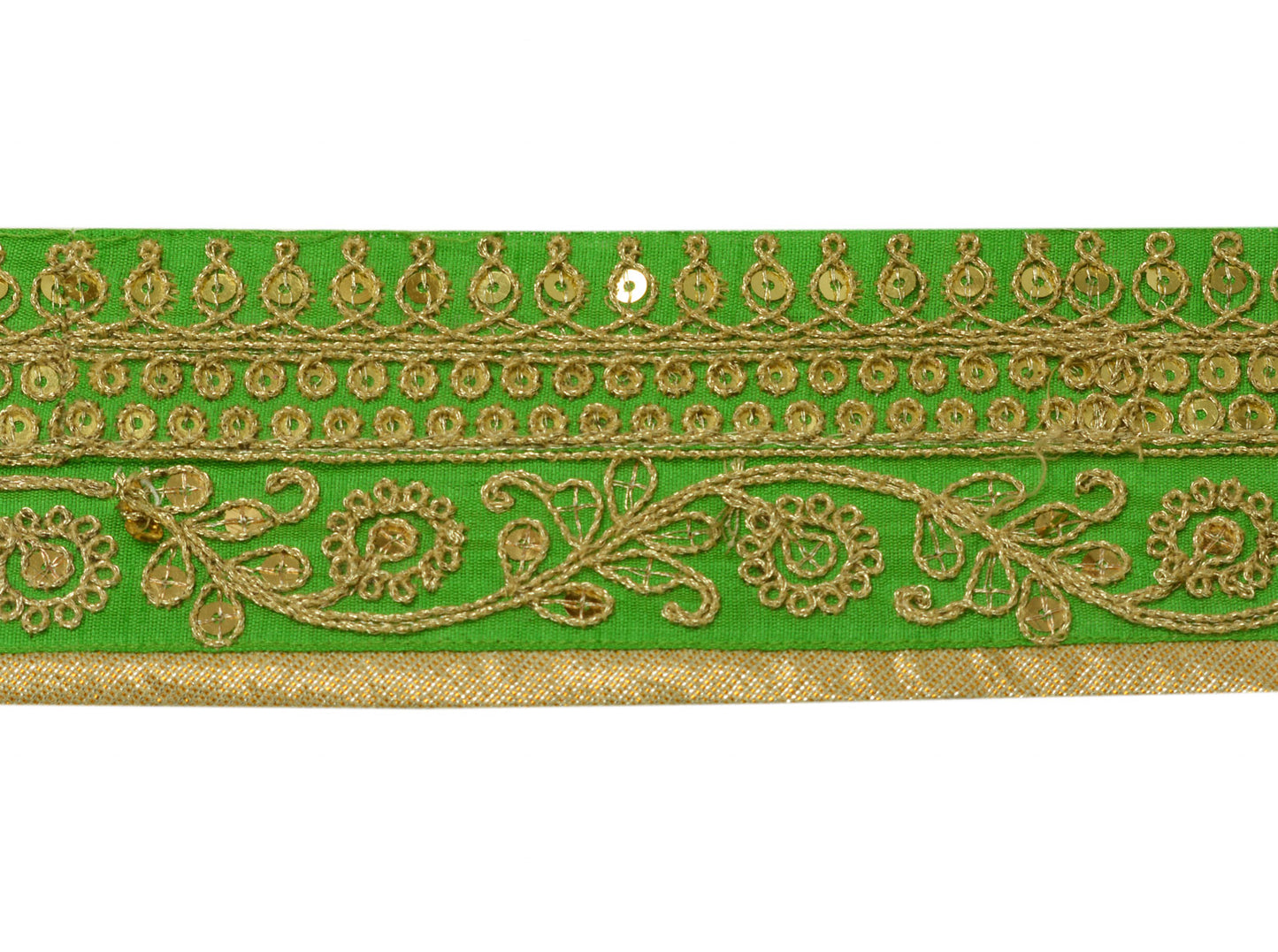 Sushila Vintage Green Sari Border Indian Craft Sewing Trim Embroidered Lace
