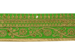 Sushila Vintage Green Sari Border Indian Craft Sewing Trim Embroidered Lace