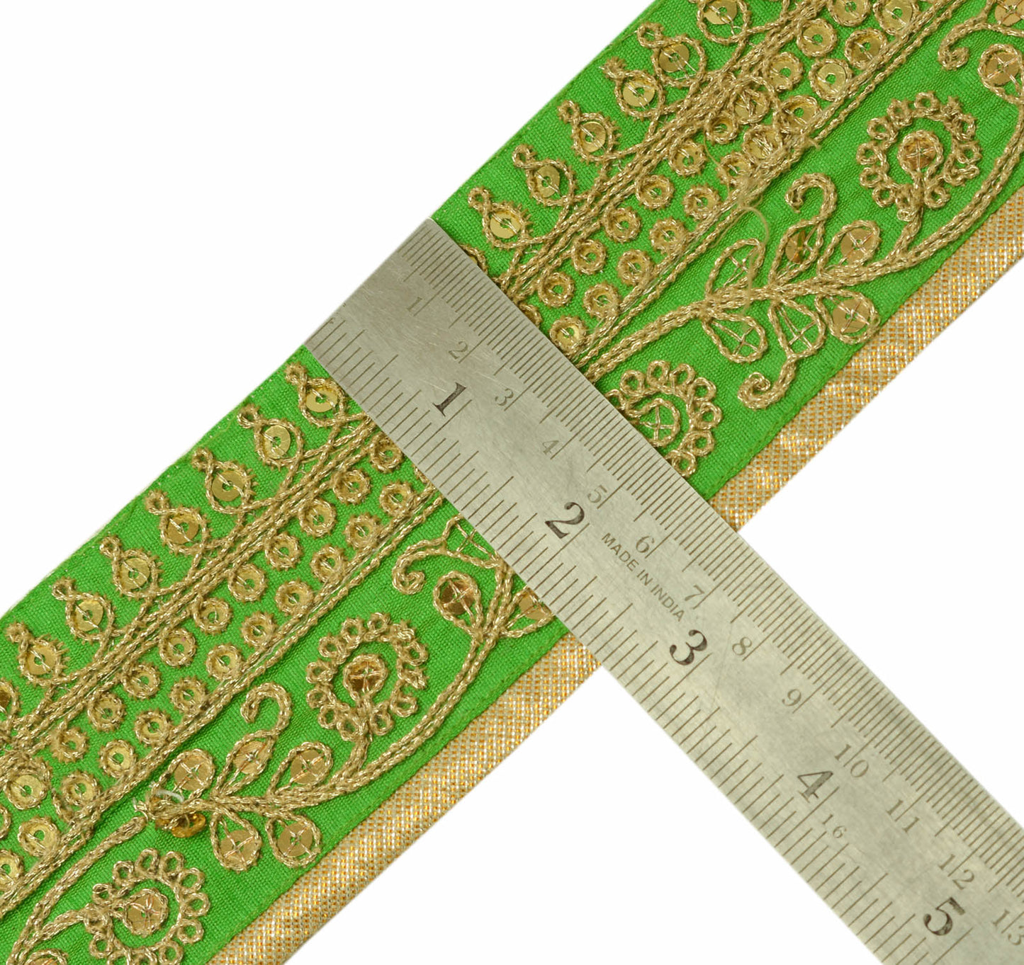 Sushila Vintage Green Sari Border Indian Craft Sewing Trim Embroidered Lace