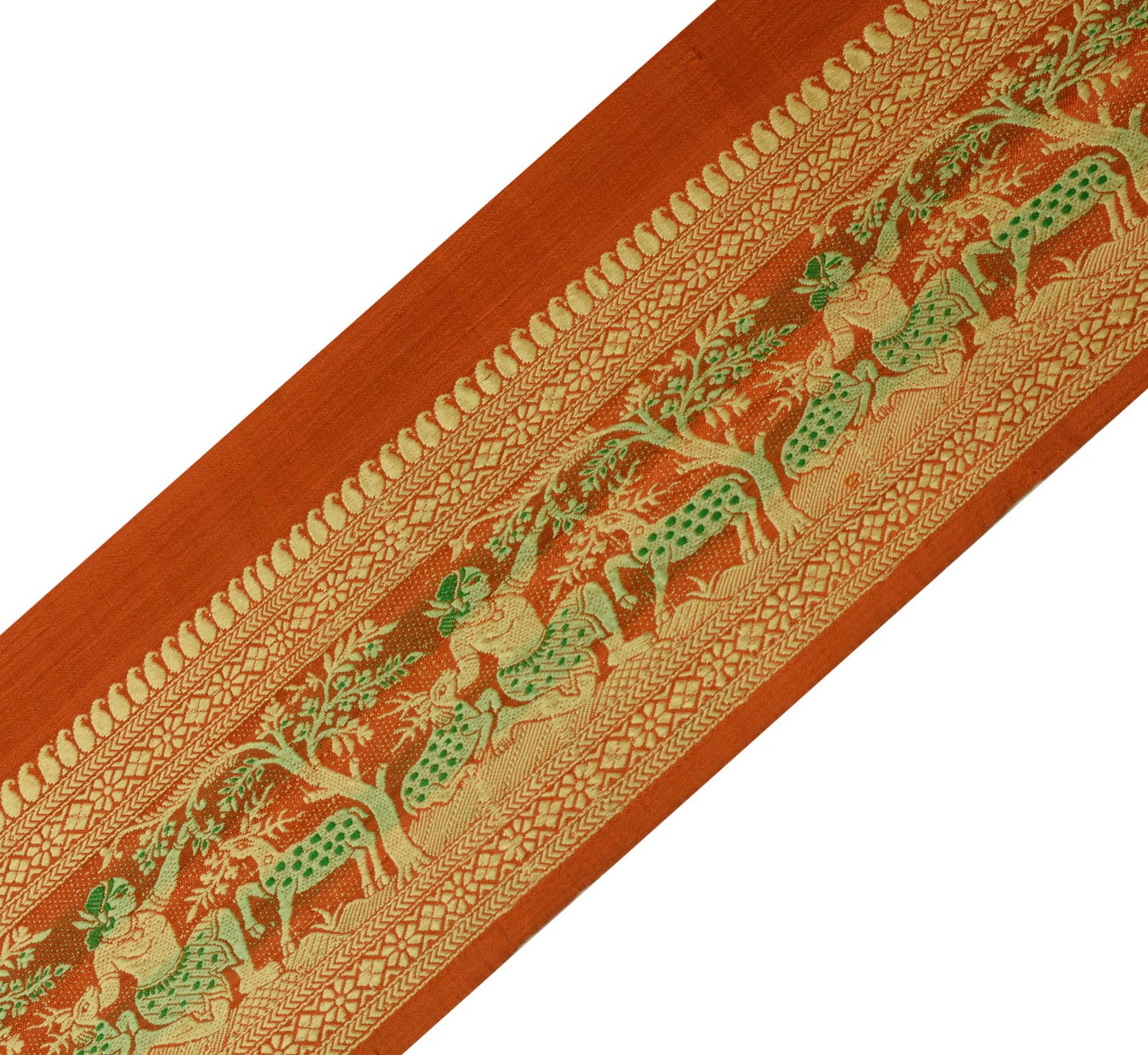 Sushila Vintage Rust Sari Border Indian Craft Sewing Trim Woven Baluchari Lace