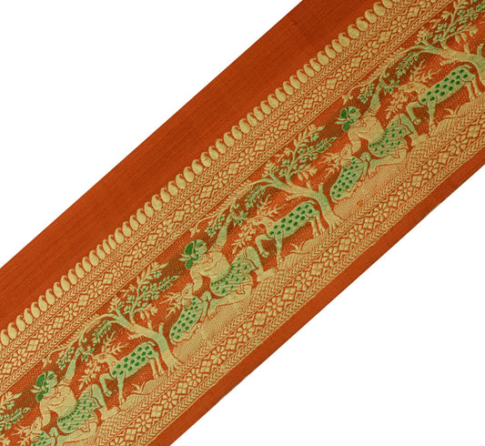 Sushila Vintage Rust Sari Border Indian Craft Sewing Trim Woven Baluchari Lace