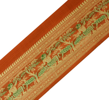 Sushila Vintage Rust Sari Border Indian Craft Sewing Trim Woven Baluchari Lace