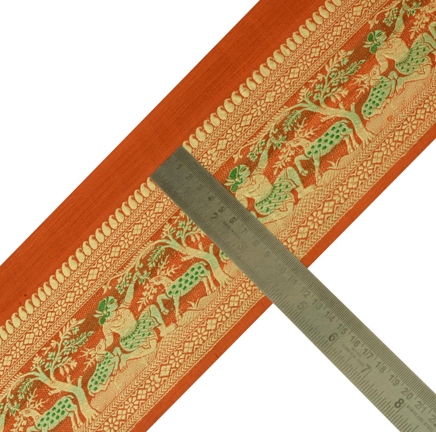 Sushila Vintage Rust Sari Border Indian Craft Sewing Trim Woven Baluchari Lace