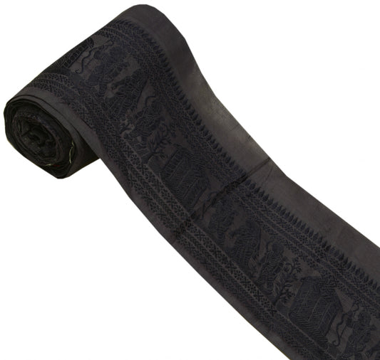 Sushila Vintage Gray Saree Border Indian Craft Sewing Trim Weaving Lace Ribbon