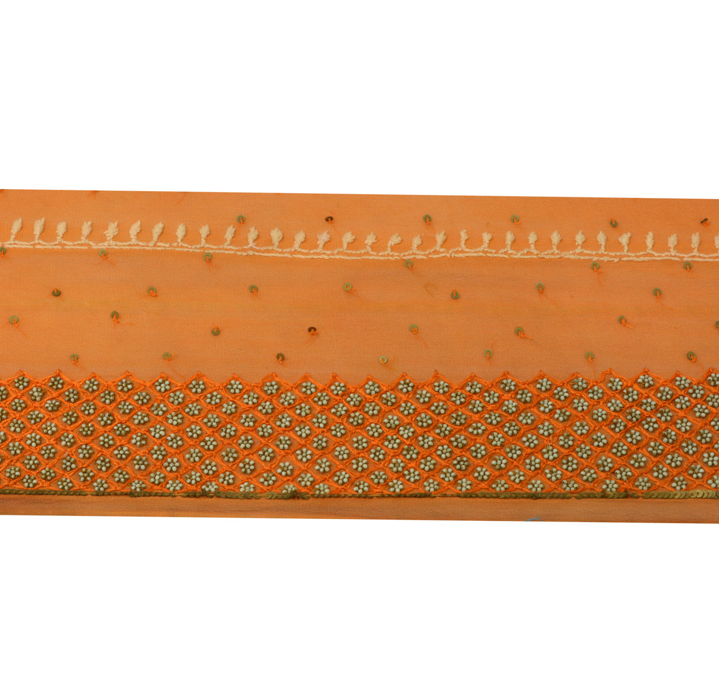 Sushila Vintage Orange Saree Border Craft Sewing Trim Embroidered Beaded Lace
