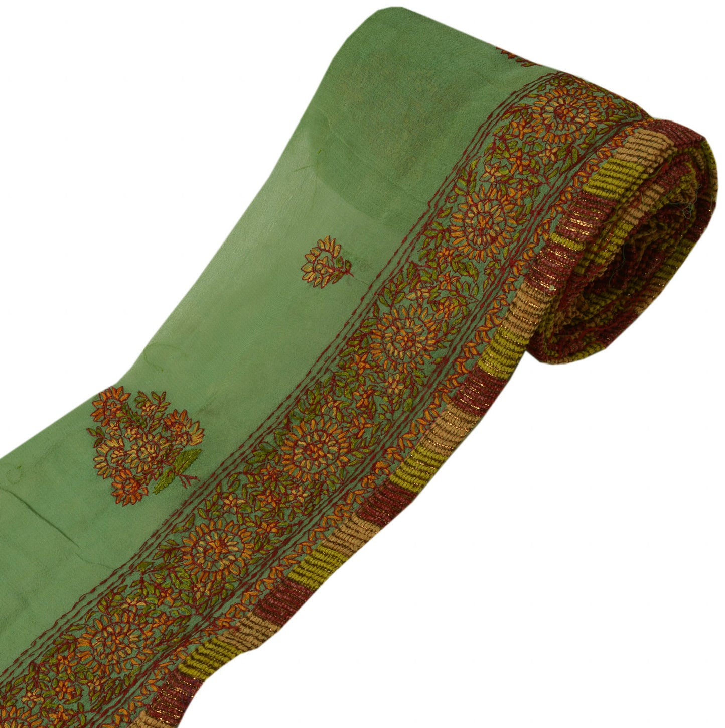 Sushila Vintage Green Saree Border Indian Craft Sewing Trim Embroidered Lace