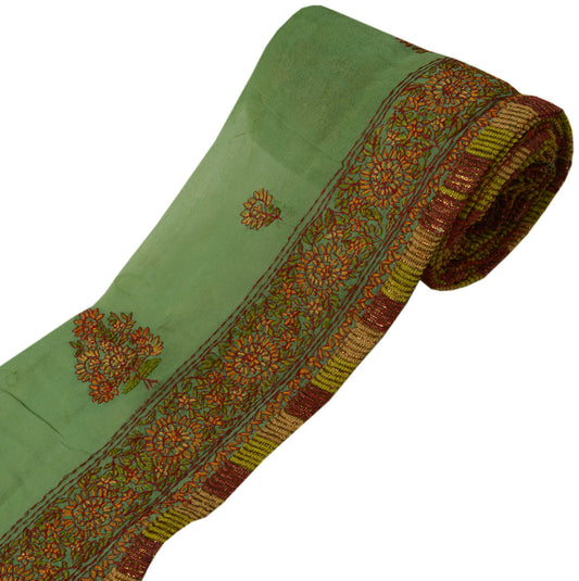 Sushila Vintage Green Saree Border Indian Craft Sewing Trim Embroidered Lace