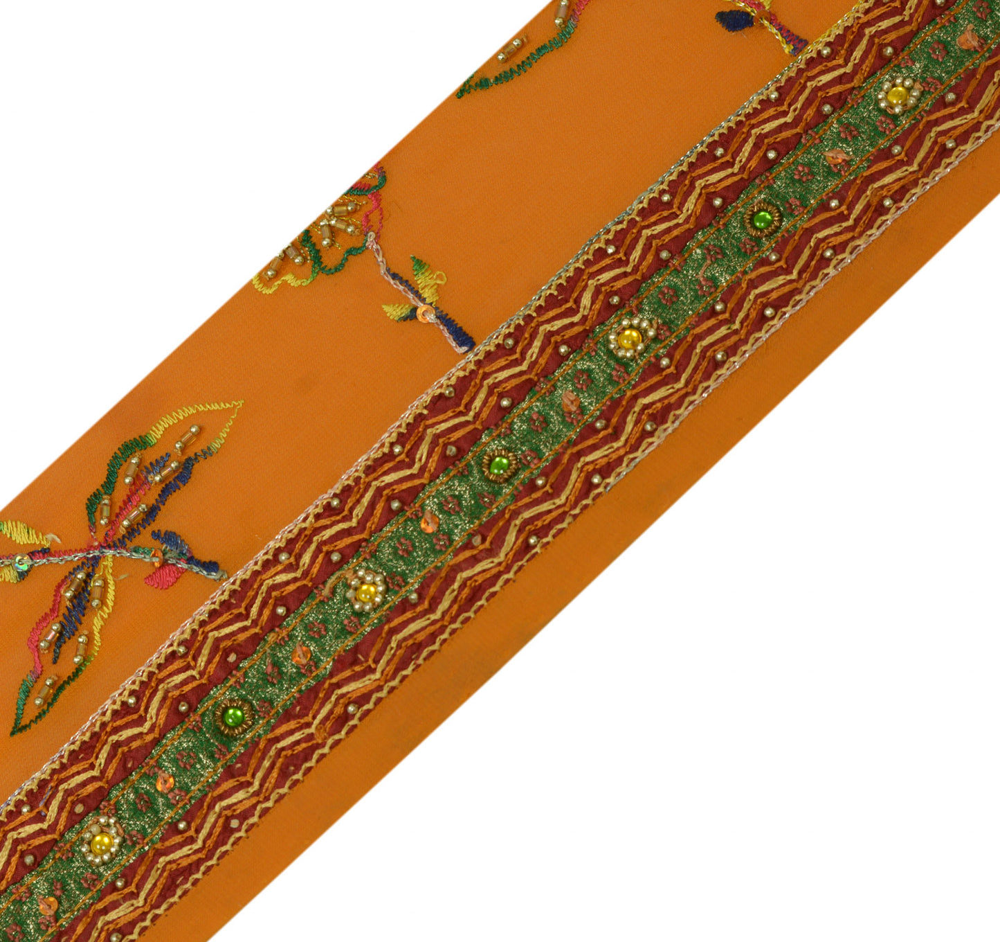 Sushila Vintage Rust Saree Border Indian Craft Sewing Trim Hand Beaded Lace