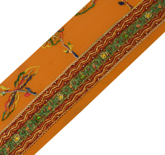 Sushila Vintage Rust Saree Border Indian Craft Sewing Trim Hand Beaded Lace