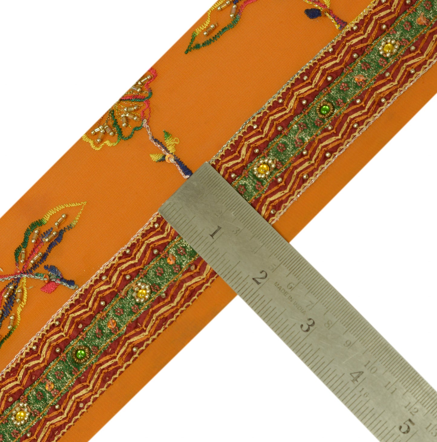 Sushila Vintage Rust Saree Border Indian Craft Sewing Trim Hand Beaded Lace