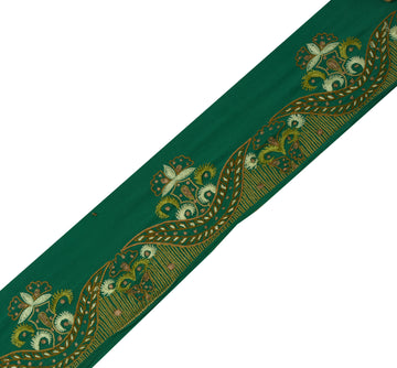Sushila Vintage Green Sari Border Indian Craft Sewing Trim Embroidered Lace