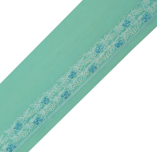 Sushila Vintage Turquoise Sari Border Craft Sewing Trim Floral Embroidered Lace