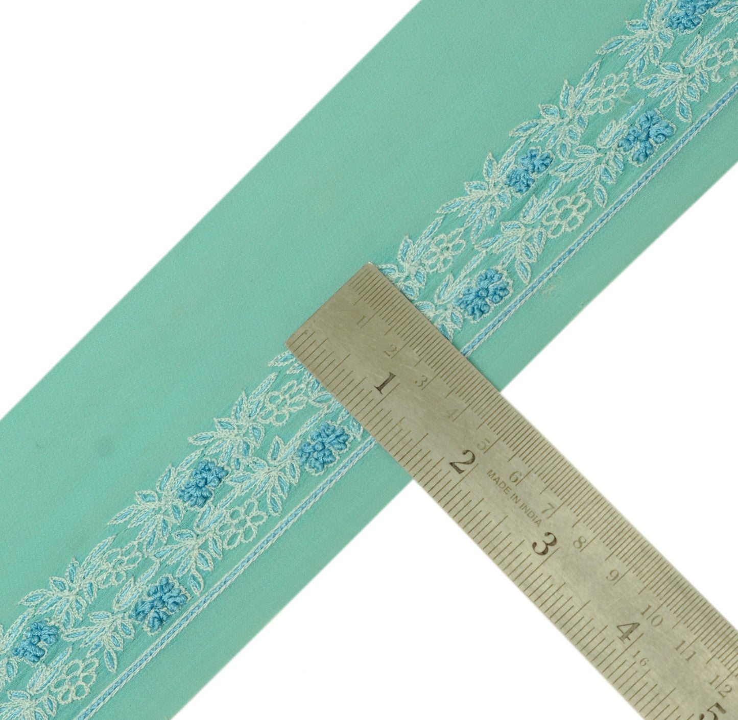 Sushila Vintage Turquoise Sari Border Craft Sewing Trim Floral Embroidered Lace