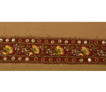 Sushila Vintage Maroon Saree Border Indian Craft Sewing Trim Hand Beaded Lace