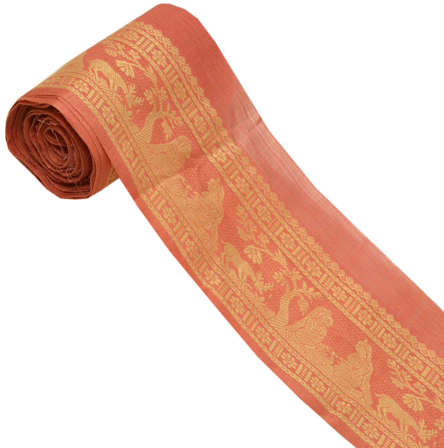 Sushila Vintage Peach Saree Border Craft Sewing Trim Human Woven Lace Ribbon
