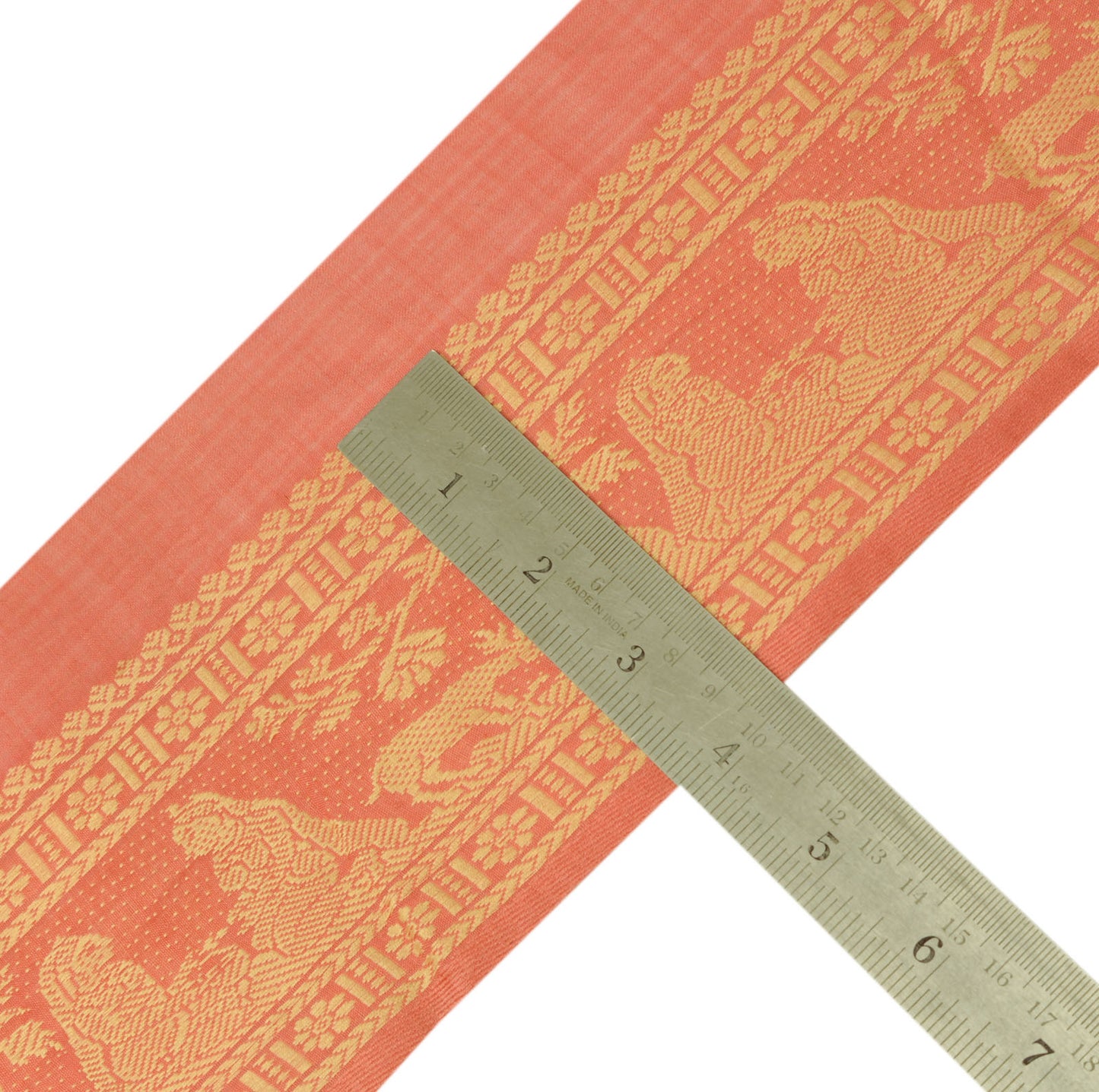 Sushila Vintage Peach Saree Border Craft Sewing Trim Human Woven Lace Ribbon