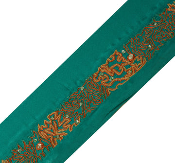 Sushila Vintage Green Sari Border Indian Craft Sewing Trim Embroidered Lace
