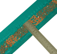 Sushila Vintage Green Sari Border Indian Craft Sewing Trim Embroidered Lace