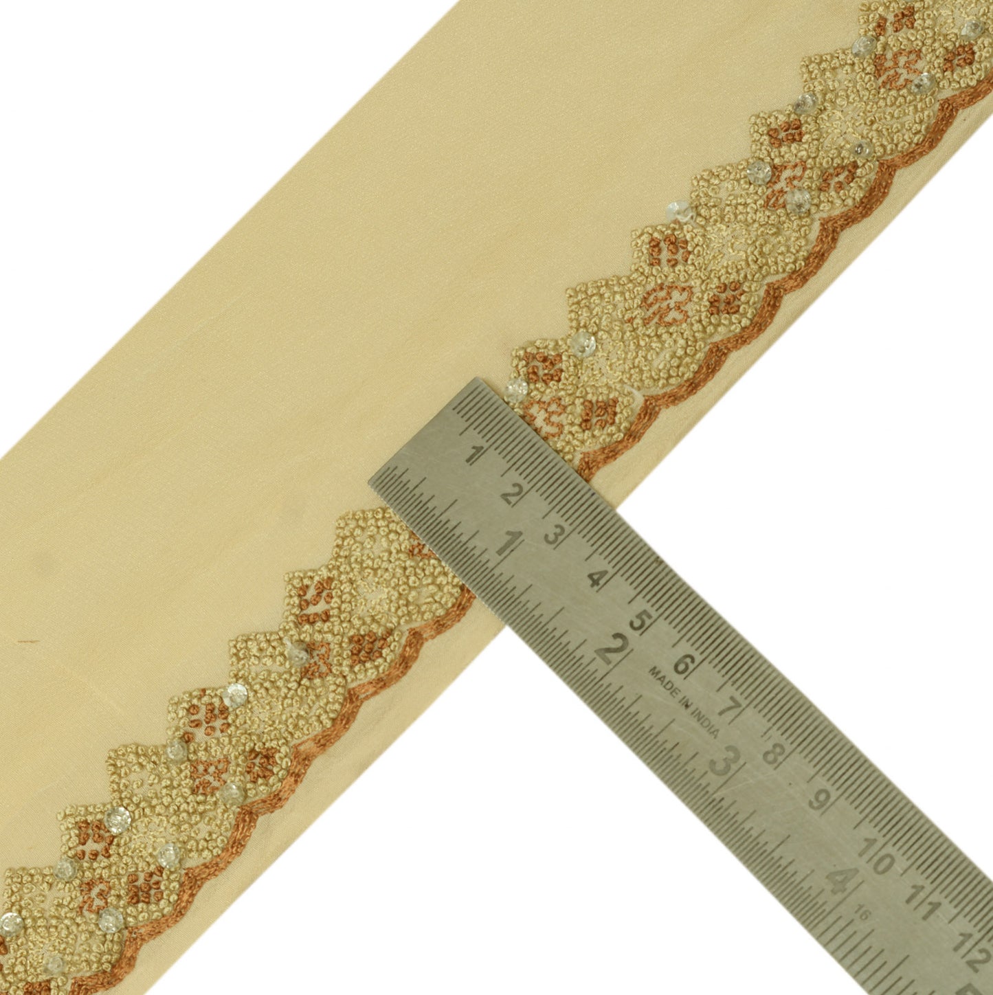 Sushila Vintage Cream Saree Border Indian Craft Sewing Trim Embroidered Lace