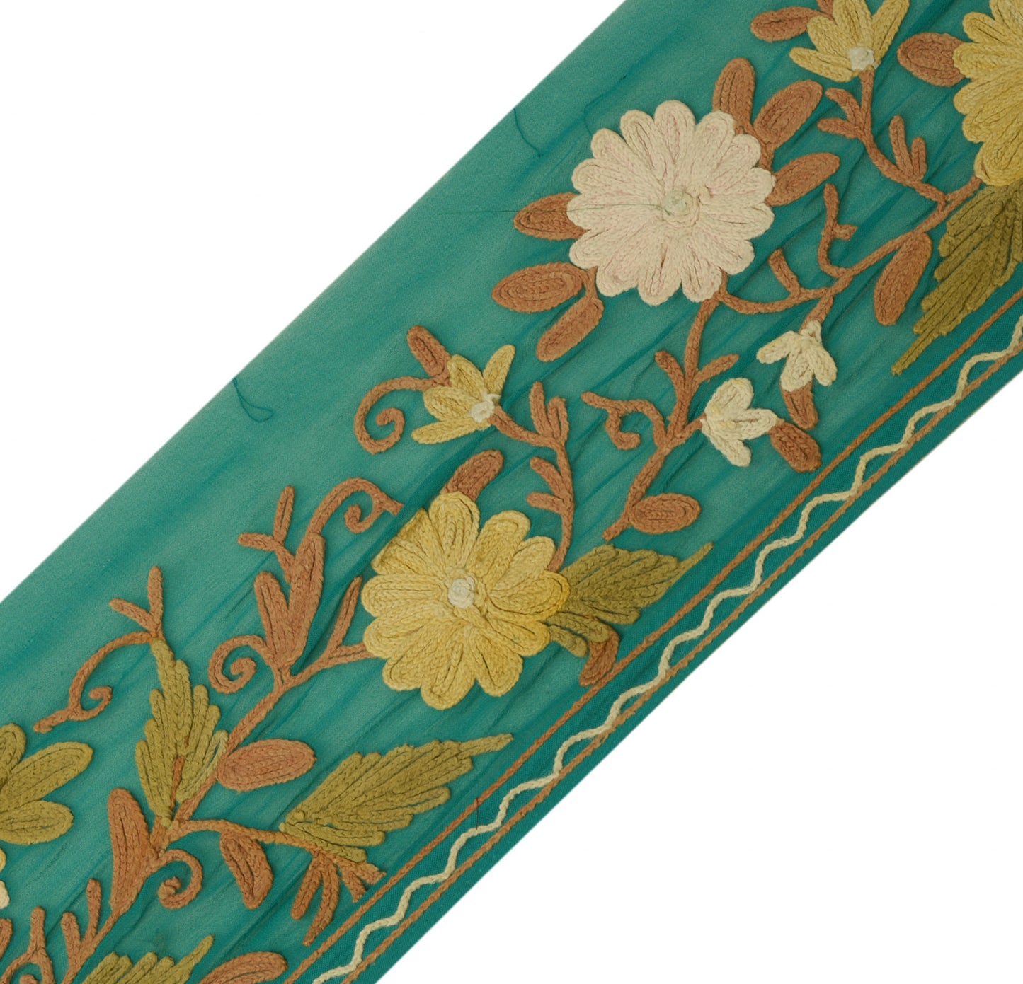 Sushila Vintage Green Saree Border Indian Craft Sewing Trim Embroidered Lace