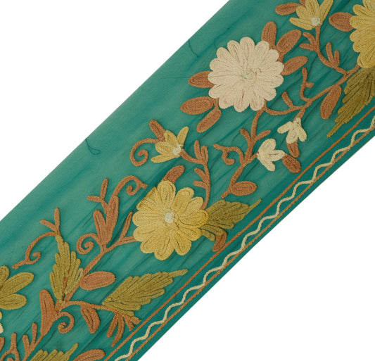 Sushila Vintage Green Saree Border Indian Craft Sewing Trim Embroidered Lace