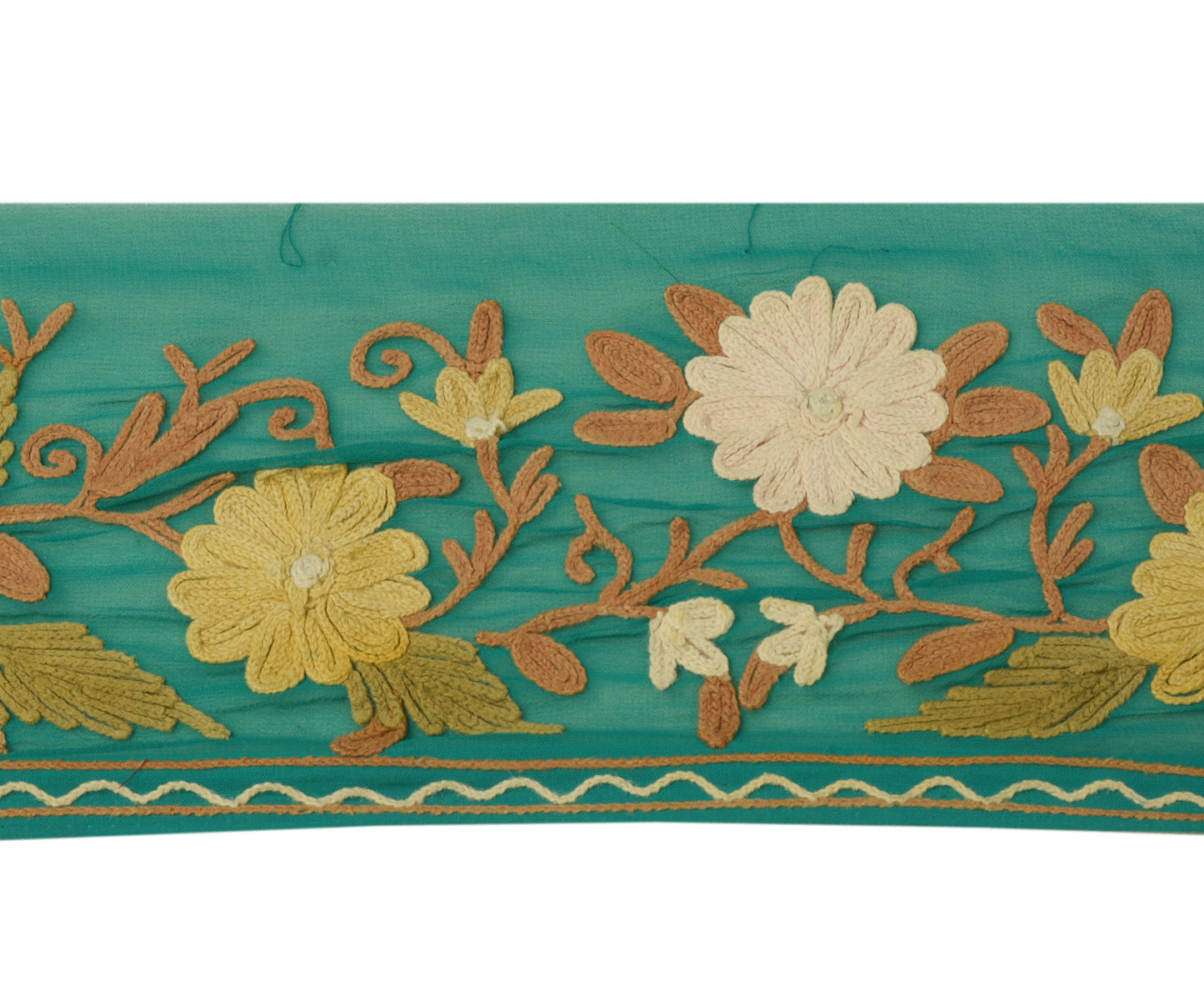 Sushila Vintage Green Saree Border Indian Craft Sewing Trim Embroidered Lace
