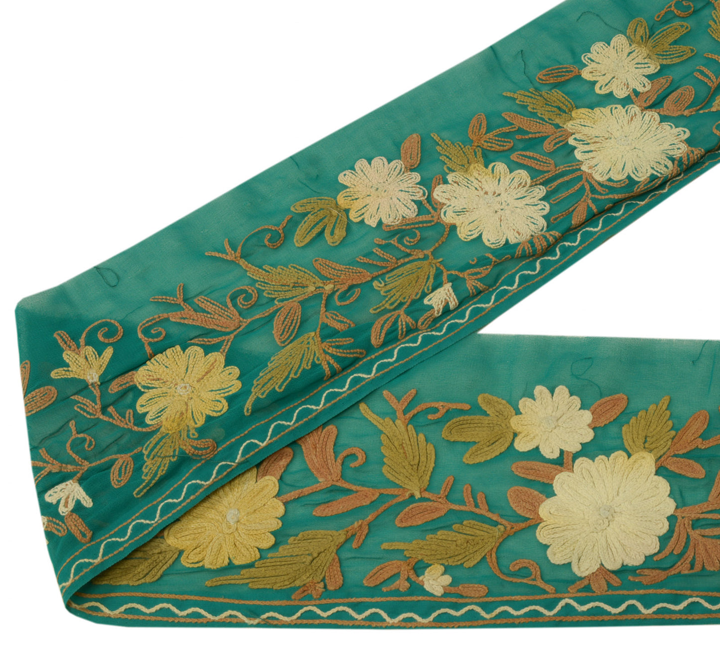 Sushila Vintage Green Saree Border Indian Craft Sewing Trim Embroidered Lace