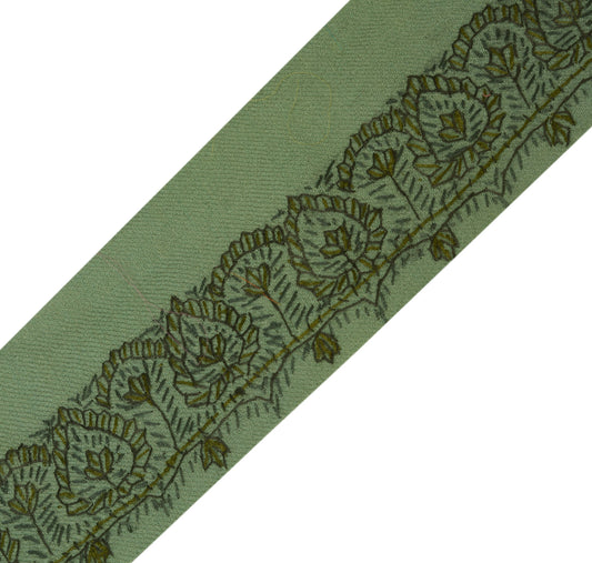 Sushila Vintage Gray Saree Border Indian Craft Sewing Trim Hand Embroidered Lace