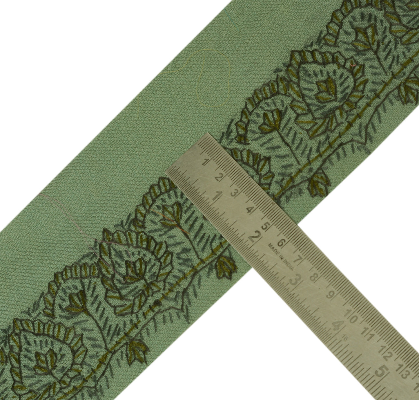 Sushila Vintage Gray Saree Border Indian Craft Sewing Trim Hand Embroidered Lace