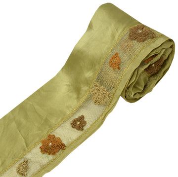 Sushila Vintage Green Saree Border Craft Sewing Trim Hand Beaded Zardozi Lace
