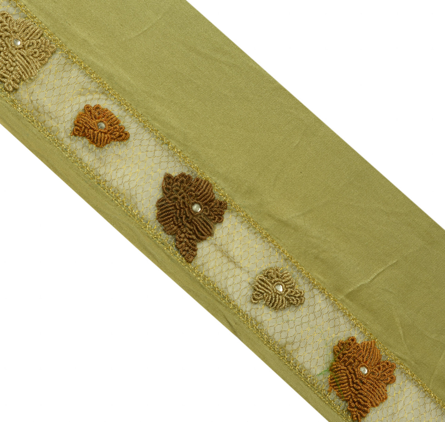 Sushila Vintage Green Saree Border Craft Sewing Trim Hand Beaded Zardozi Lace
