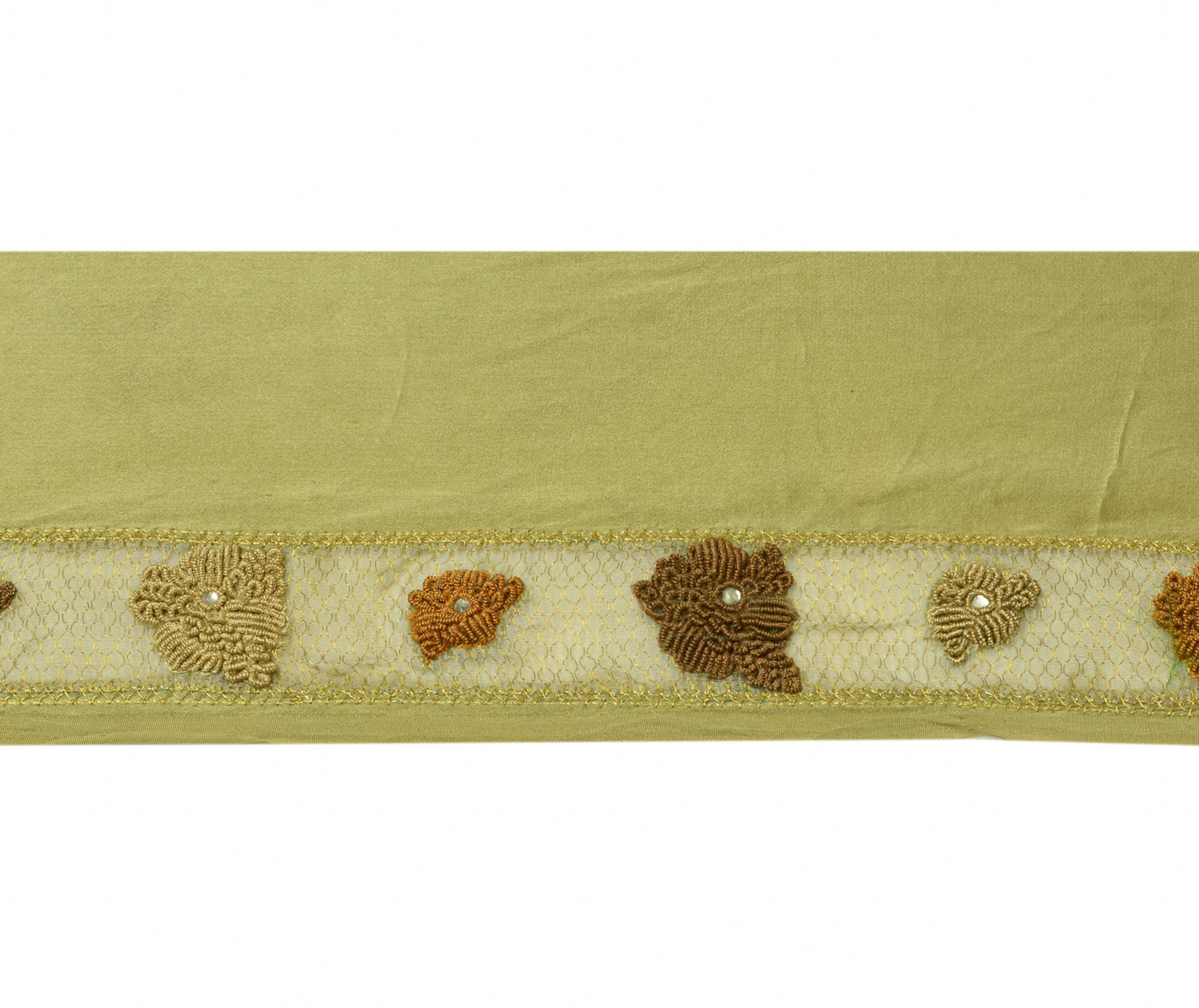 Sushila Vintage Green Saree Border Craft Sewing Trim Hand Beaded Zardozi Lace