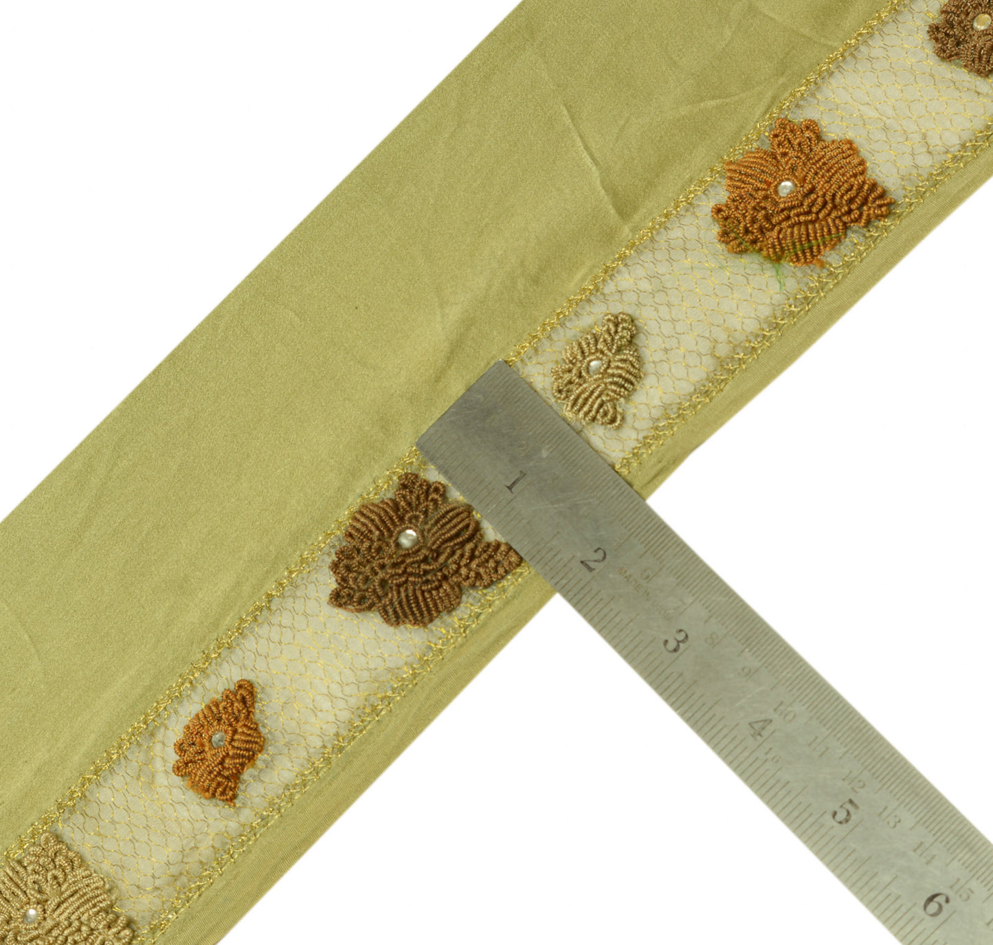 Sushila Vintage Green Saree Border Craft Sewing Trim Hand Beaded Zardozi Lace